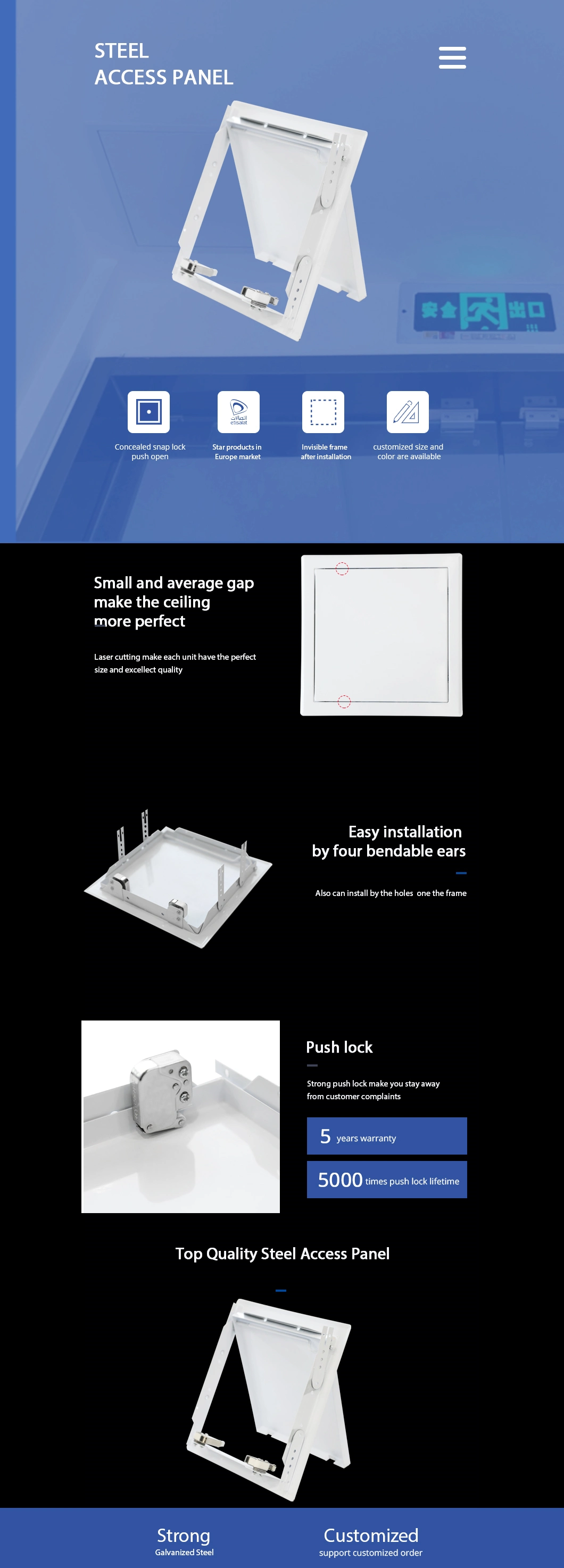 Square Galvanized Steel Shunshi Safety Sea Freight Package Decorative Inspection Door